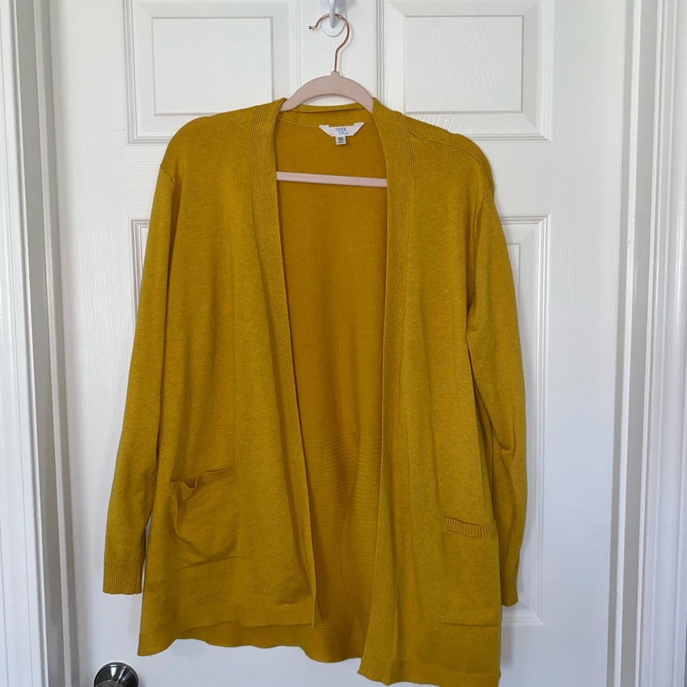 Oversized Mustard Open-Front Cardigan